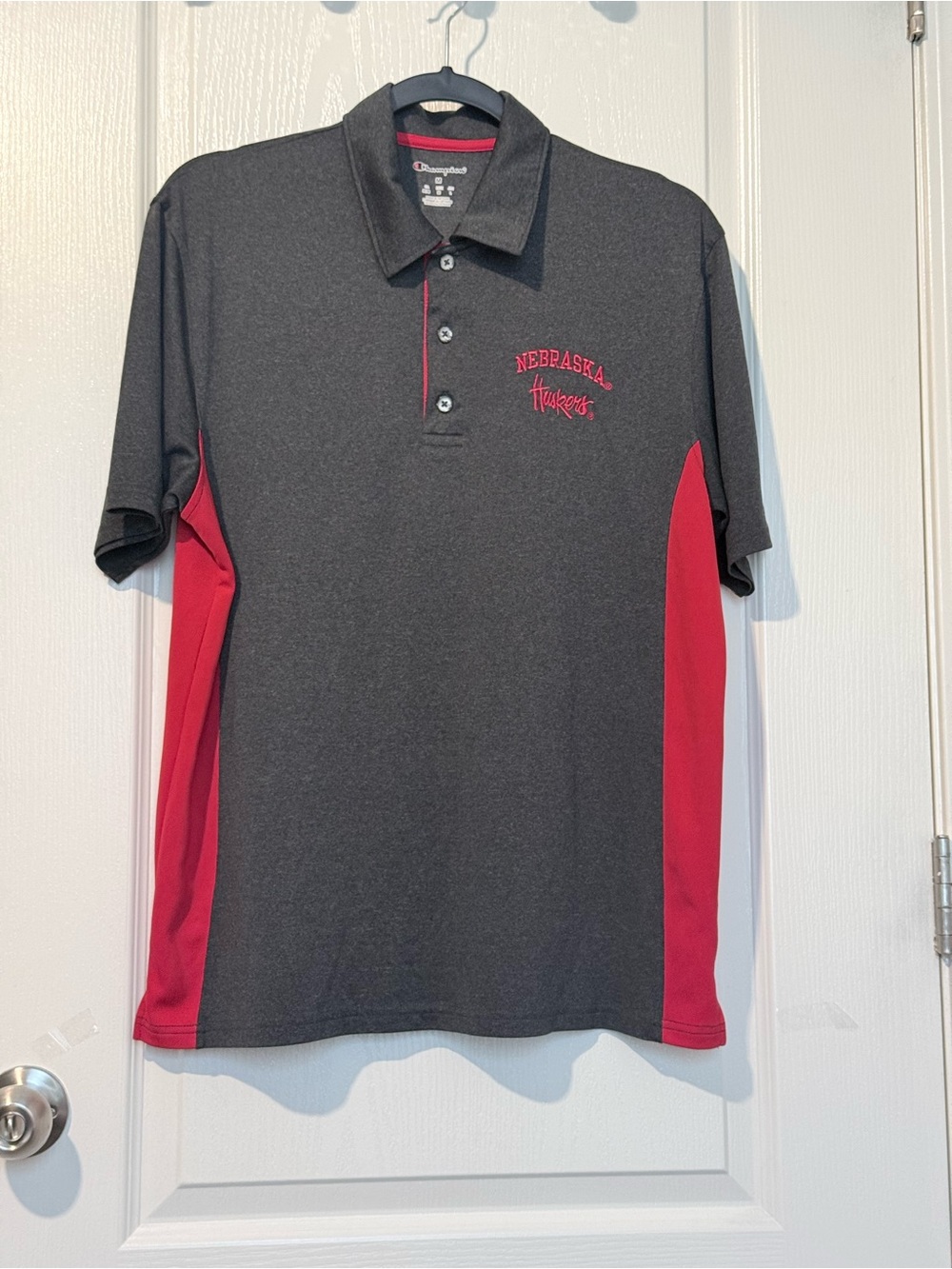 Champion Men's Gray Polo with Red Side Panels